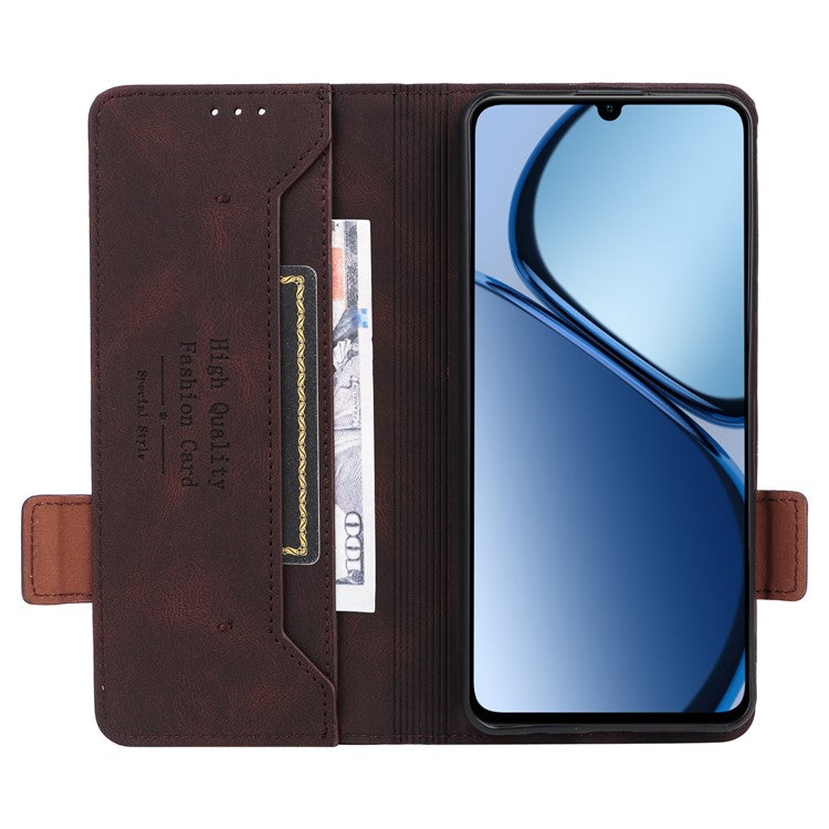 For Realme C63 4G /  C61 4G Wallet Phone Case Leather Flip Cover Hardware Decor - Coffee