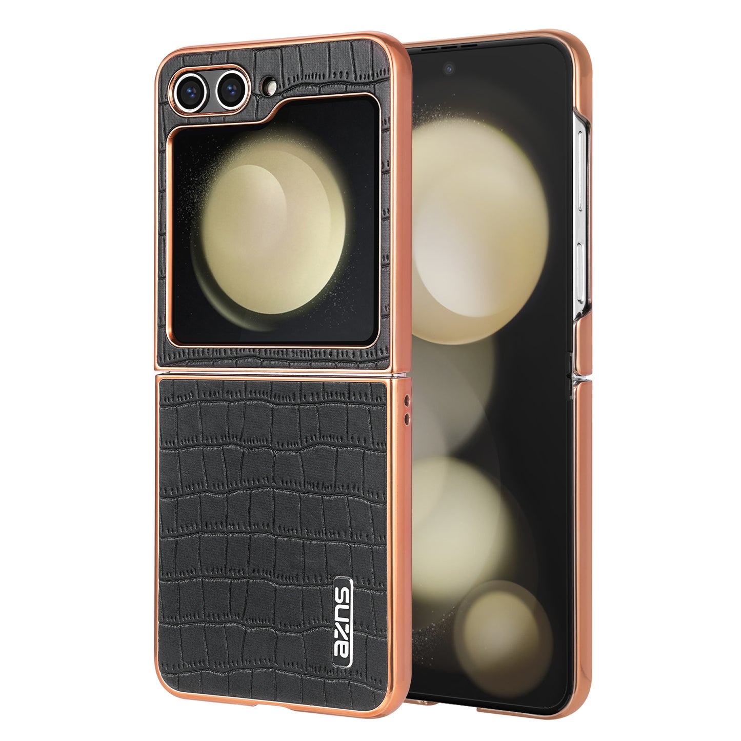 AZNS For Samsung Galaxy Z Flip6 5G Case Crocodile Pattern PU Leather Phone Cover - Black