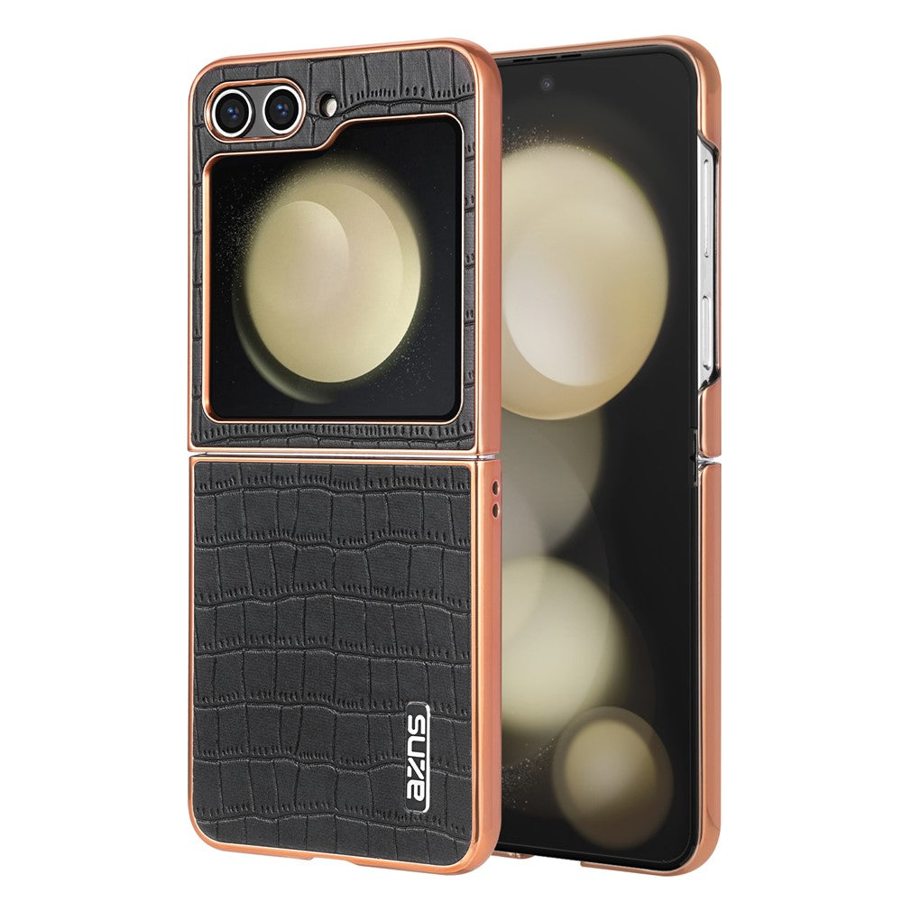 AZNS For Samsung Galaxy Z Flip7 FE 5G / Z Flip6 5G Case Crocodile Pattern PU Leather Phone Cover - Black