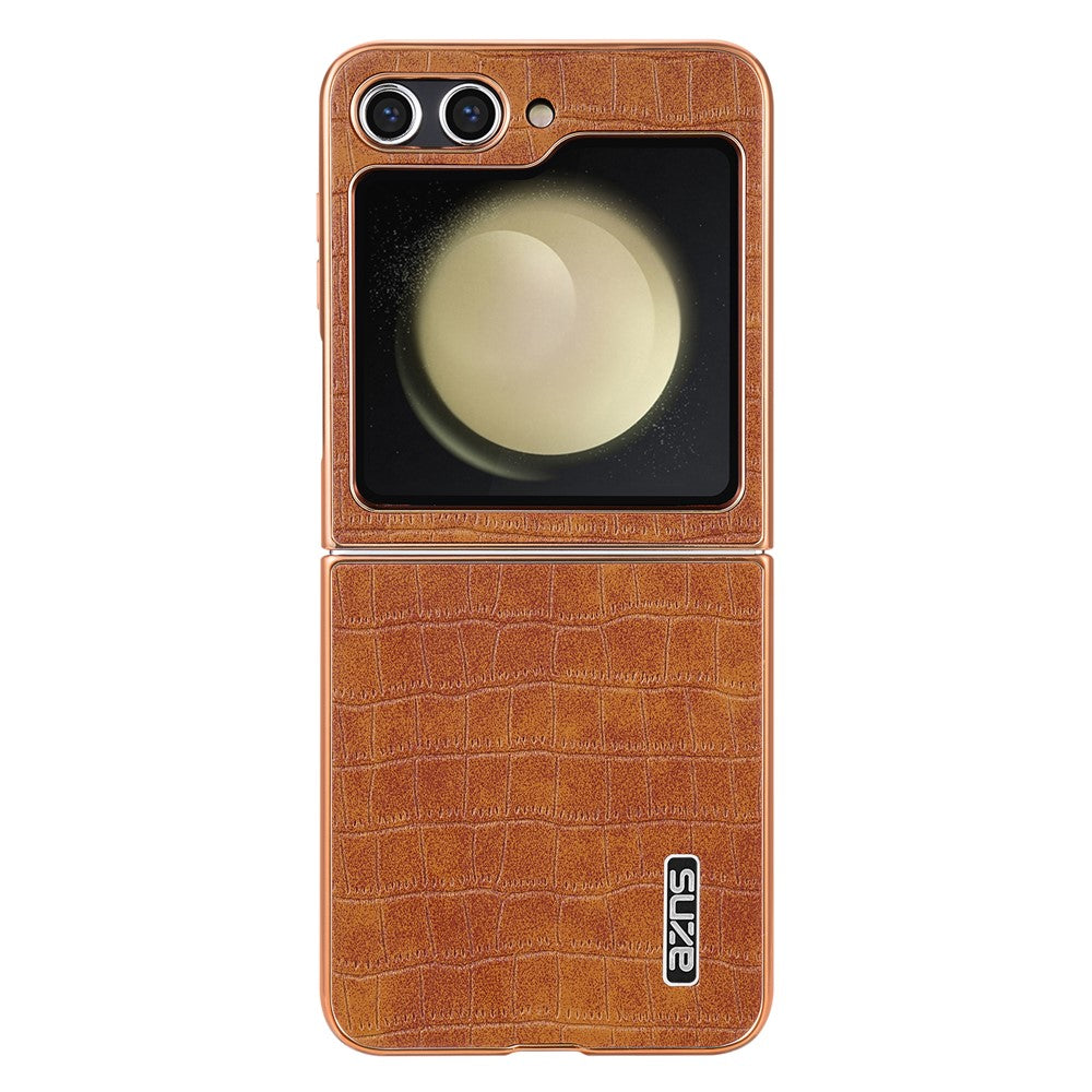AZNS For Samsung Galaxy Z Flip7 FE 5G / Z Flip6 5G Case Crocodile Pattern PU Leather Phone Cover - Brown