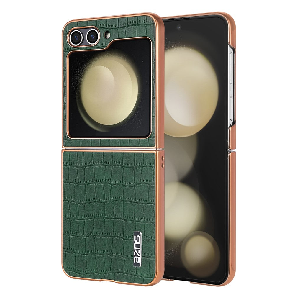 AZNS For Samsung Galaxy Z Flip7 FE 5G / Z Flip6 5G Case Crocodile Pattern PU Leather Phone Cover - Green