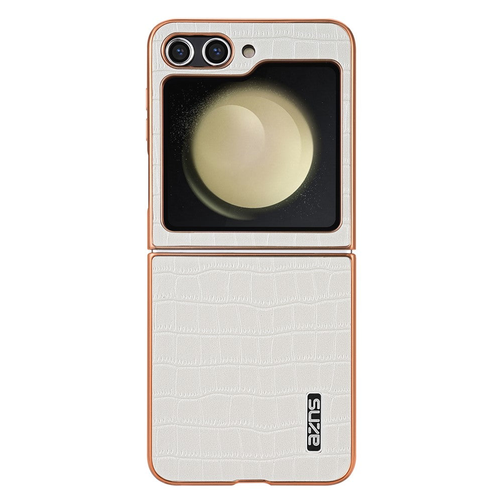 AZNS For Samsung Galaxy Z Flip7 FE 5G / Z Flip6 5G Case Crocodile Pattern PU Leather Phone Cover - White