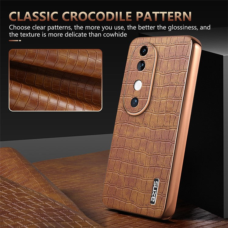 AZNS For vivo S19 5G Case PU Leather Classic Crocodile Pattern Phone Cover - Black