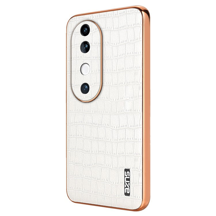 AZNS For vivo S19 5G Case PU Leather Classic Crocodile Pattern Phone Cover - White