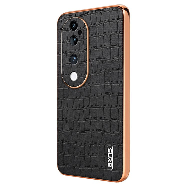 AZNS For vivo S19 Pro 5G Case PU+TPU Electroplating Phone Cover Crocodile Texture - Black