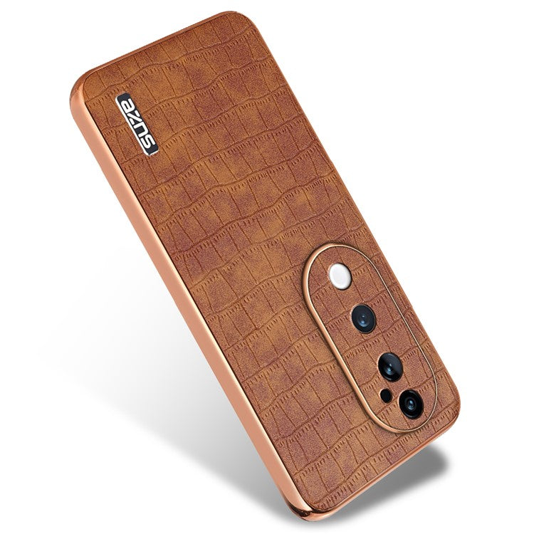 AZNS For vivo S19 Pro 5G Case PU+TPU Electroplating Phone Cover Crocodile Texture - Brown