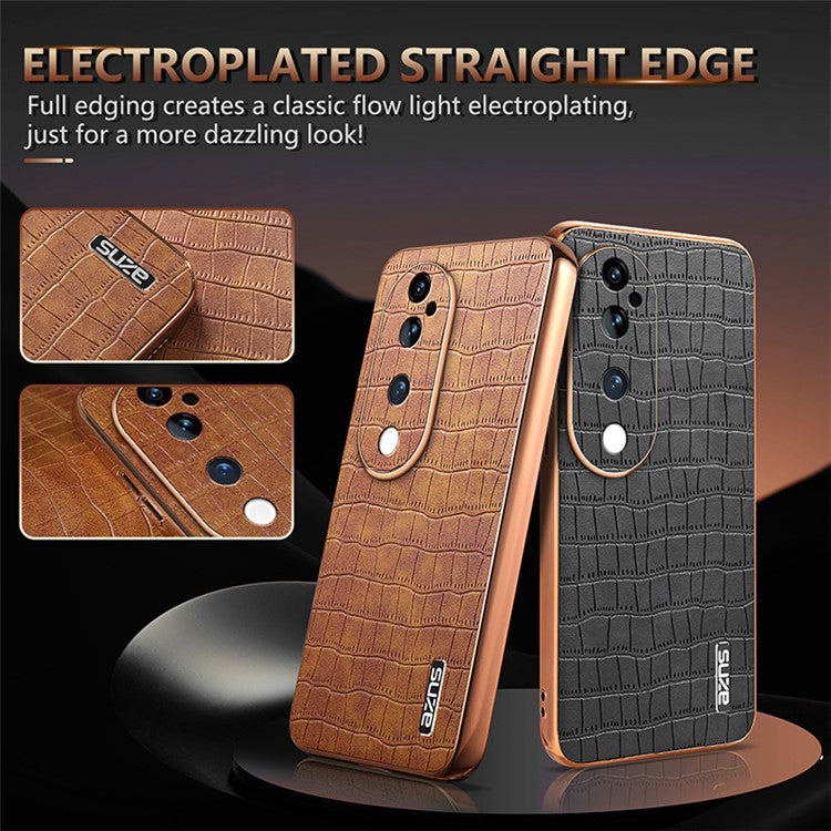 AZNS For vivo S19 Pro 5G Case PU+TPU Electroplating Phone Cover Crocodile Texture - Brown