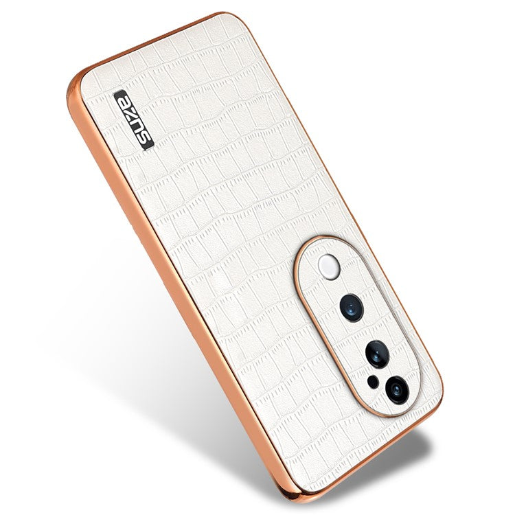 AZNS For vivo S19 Pro 5G Case PU+TPU Electroplating Phone Cover Crocodile Texture - White