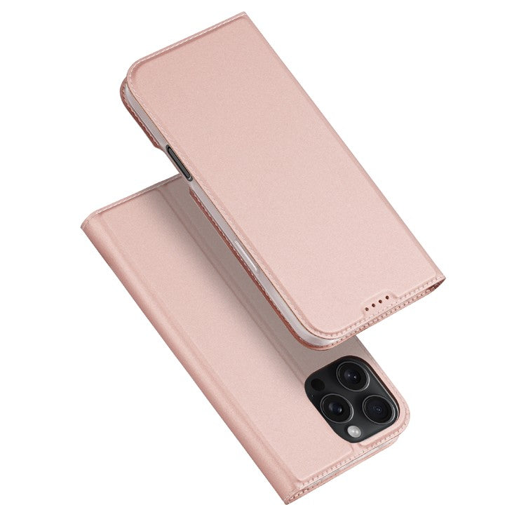 DUX DUCIS Skin Pro Series For iPhone 16 Pro Case Card Holder PU Leather Flip Phone Cover - Pink