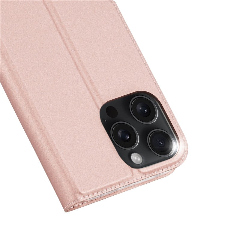 DUX DUCIS Skin Pro Series For iPhone 16 Pro Case Card Holder PU Leather Flip Phone Cover - Pink