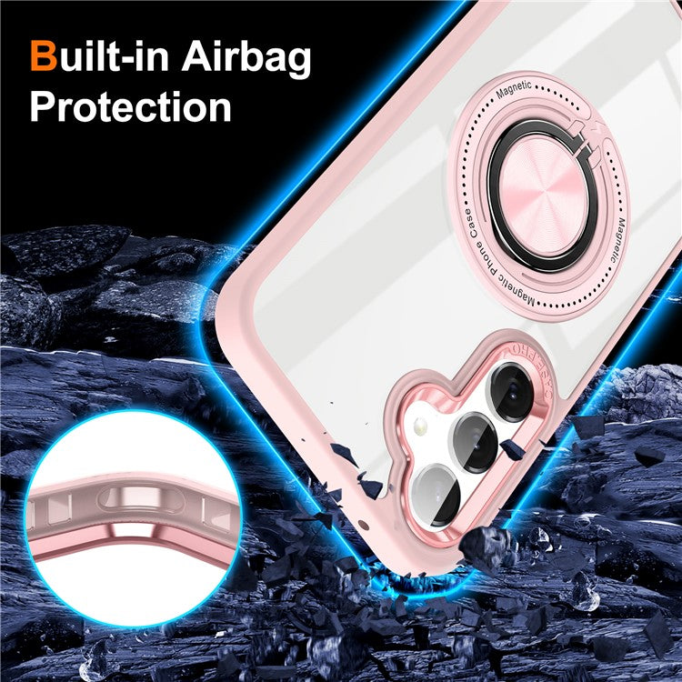 For Samsung Galaxy S25 / S24 Magnetic Case Ring Kickstand PC+TPU Anti-Drop Phone Cover - Pink