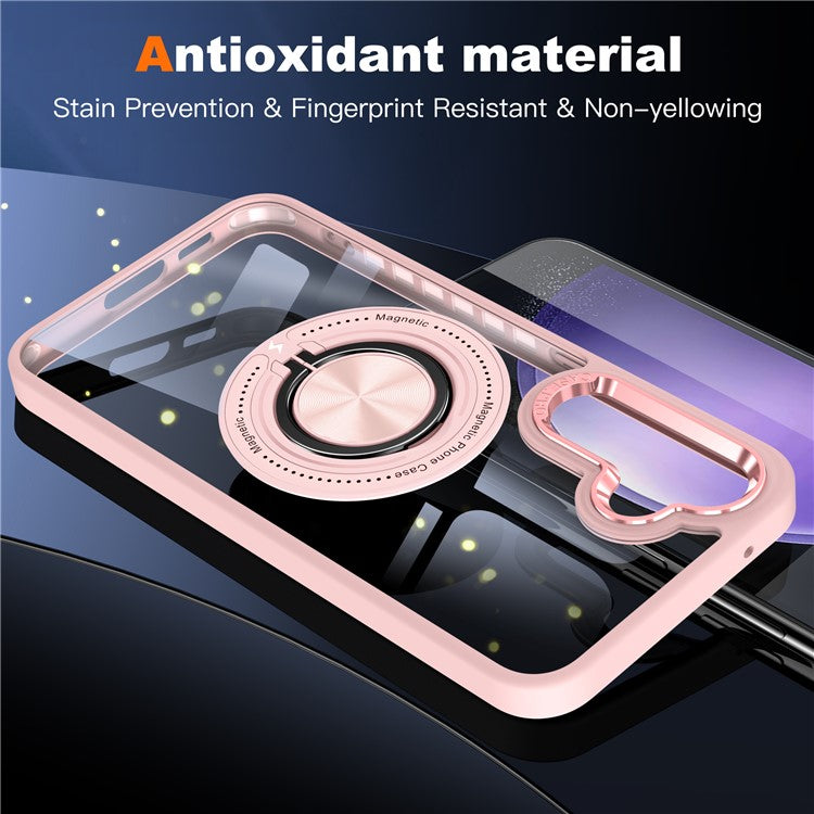 For Samsung Galaxy S25 / S24 Magnetic Case Ring Kickstand PC+TPU Anti-Drop Phone Cover - Pink