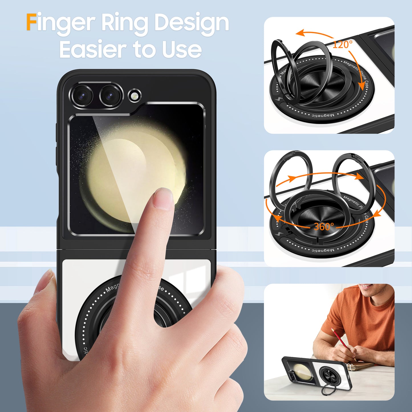 For Samsung Galaxy Z Flip6 5G Magnetic Case TPU Frame Clear PC Back Kickstand Phone Cover - Black