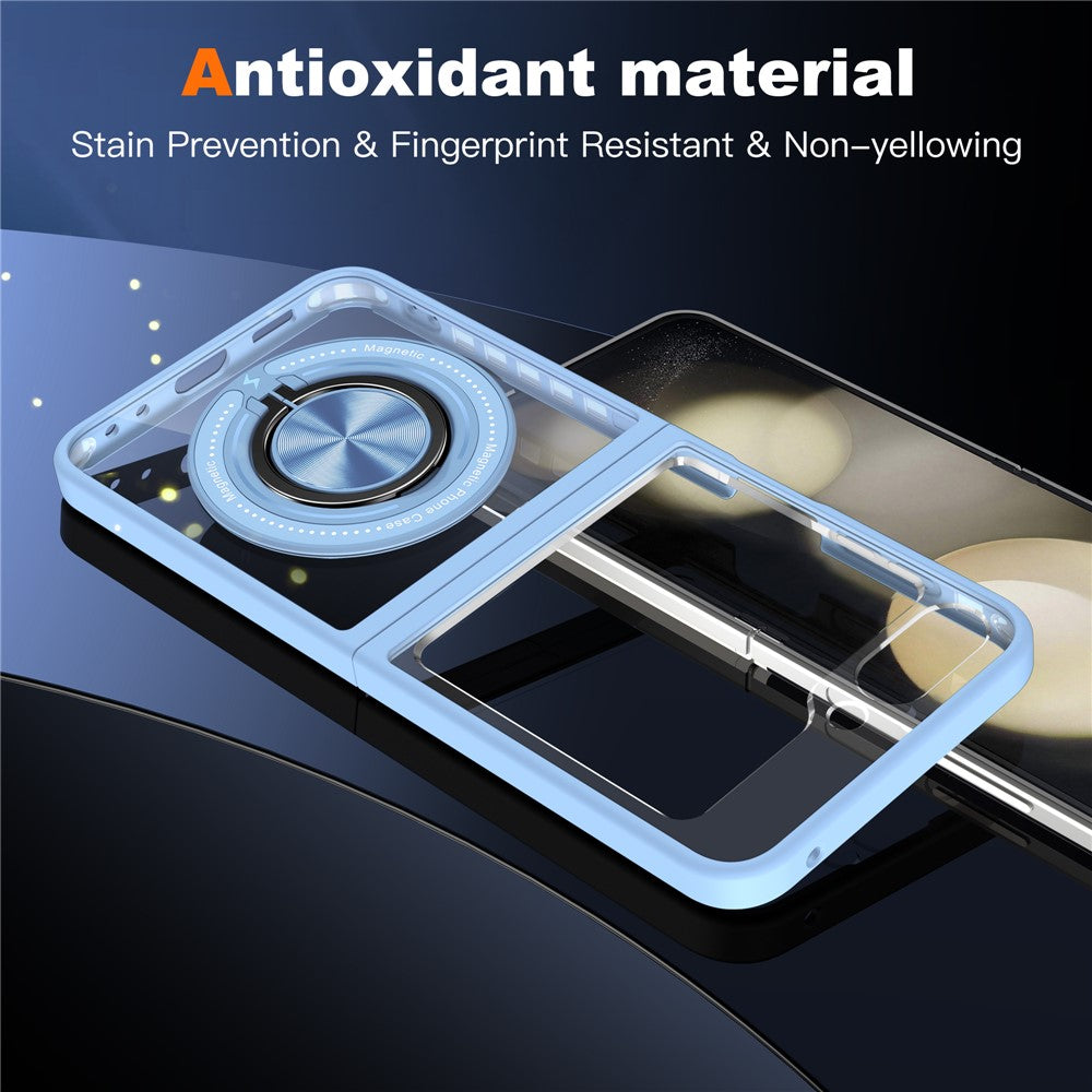 For Samsung Galaxy Z Flip7 FE 5G / Z Flip6 5G Magnetic Case TPU Frame Clear PC Back Kickstand Phone Cover - Baby Blue