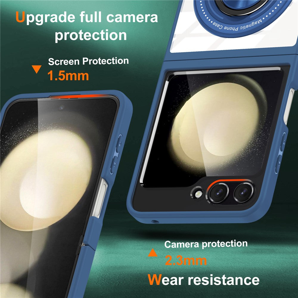 For Samsung Galaxy Z Flip7 FE 5G / Z Flip6 5G Magnetic Case TPU Frame Clear PC Back Kickstand Phone Cover - Blue