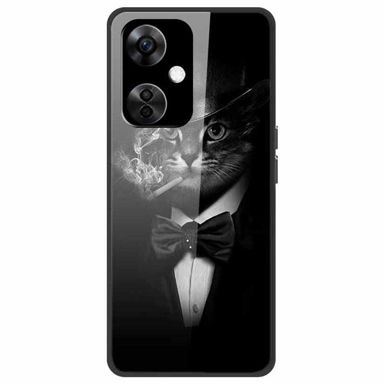 For OnePlus Nord CE3 5G Pattern Case TPU Tempered Glass Shockproof Phone Cover - Smoking Cat