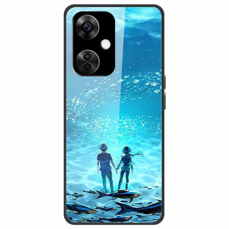 For OnePlus Nord CE3 5G Pattern Case TPU Tempered Glass Shockproof Phone Cover - Deep Sea Couple