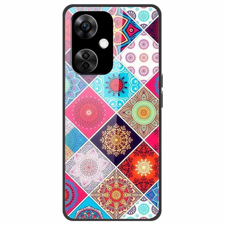 For OnePlus Nord CE3 5G Pattern Case TPU Tempered Glass Shockproof Phone Cover - Colorful Flower Tile Pattern