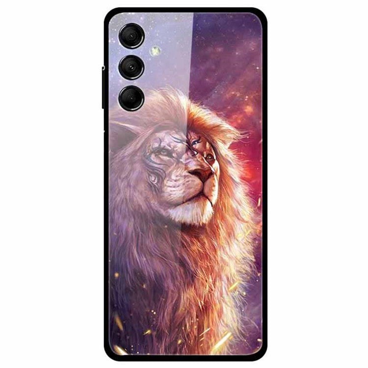 For Samsung Galaxy M14 5G Case Anti-Scratch Tempered Glass Pattern Phone Cover - Tattoo Lion