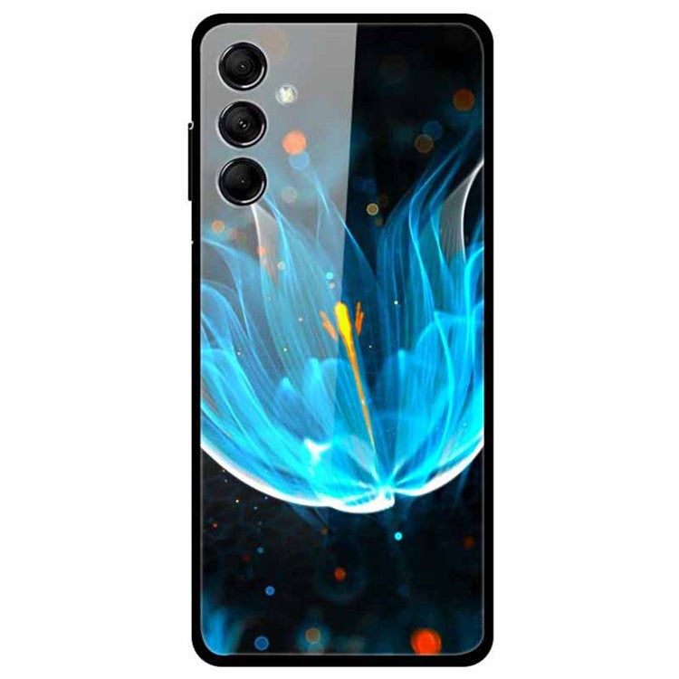 For Samsung Galaxy M14 5G Case Anti-Scratch Tempered Glass Pattern Phone Cover - Blue Lotus