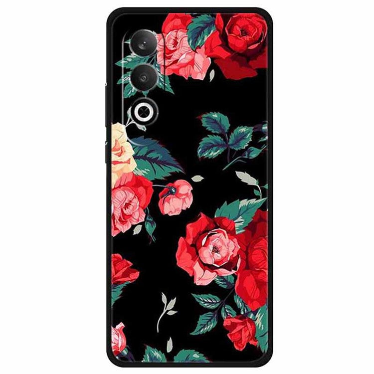 For OnePlus Nord CE4 5G / Oppo K12 Case Pattern Printing Soft TPU Cell Phone Cover - Black / Rose