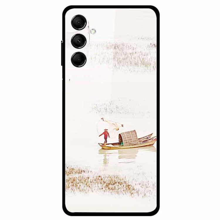 For Samsung Galaxy M14 5G Cell Phone Case Pattern Print Tempered Glass+TPU Cover - Fisherman