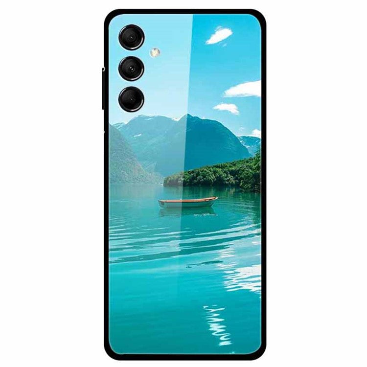 For Samsung Galaxy M14 5G Cell Phone Case Pattern Print Tempered Glass+TPU Cover - Boat and Lake