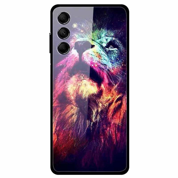 For Samsung Galaxy M14 5G Cell Phone Case Pattern Print Tempered Glass+TPU Cover - Lion