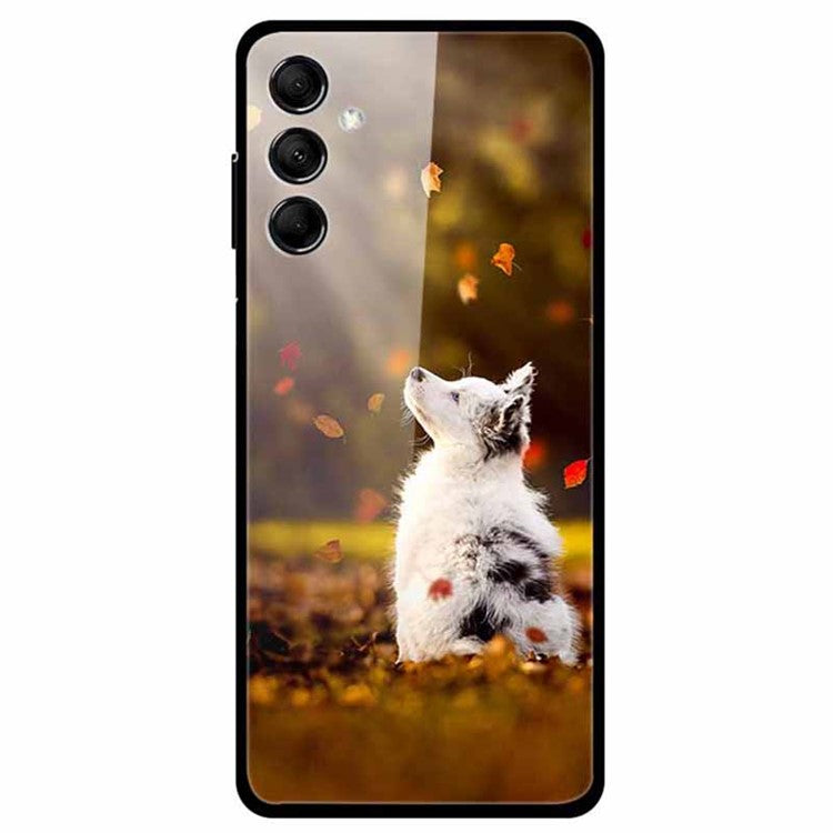 For Samsung Galaxy M14 5G Cell Phone Case Pattern Print Tempered Glass+TPU Cover - White Dog