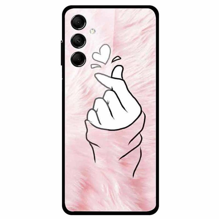 For Samsung Galaxy M14 5G Cell Phone Case Pattern Print Tempered Glass+TPU Cover - Finger Heart
