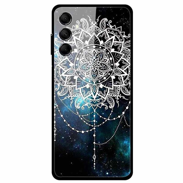 For Samsung Galaxy M14 5G Case Pattern Print Tempered Glass+TPU Anti-scratch Phone Cover - Mandala