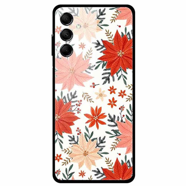 For Samsung Galaxy M14 5G Case Pattern Print Tempered Glass+TPU Anti-scratch Phone Cover - Flowers
