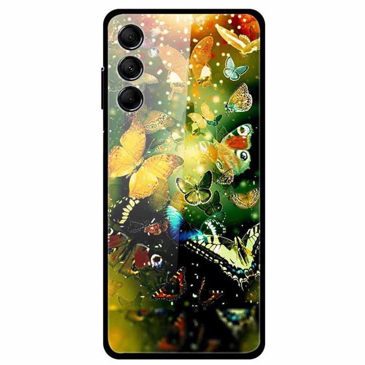 For Samsung Galaxy M14 5G Case Pattern Print Tempered Glass+TPU Anti-scratch Phone Cover - Butterflies