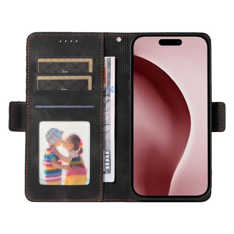 For iPhone 16 Pro Case Rhombus Starry Leather Wallet Flip Phone Cover - Black