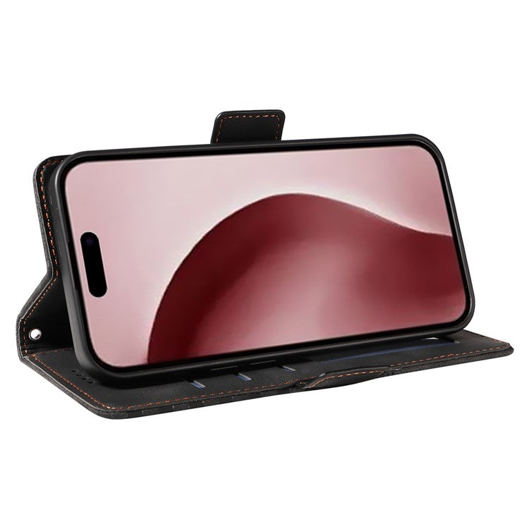 For iPhone 16 Pro Case Rhombus Starry Leather Wallet Flip Phone Cover - Black