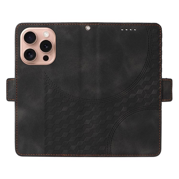 For iPhone 16 Pro Case Rhombus Starry Leather Wallet Flip Phone Cover - Black