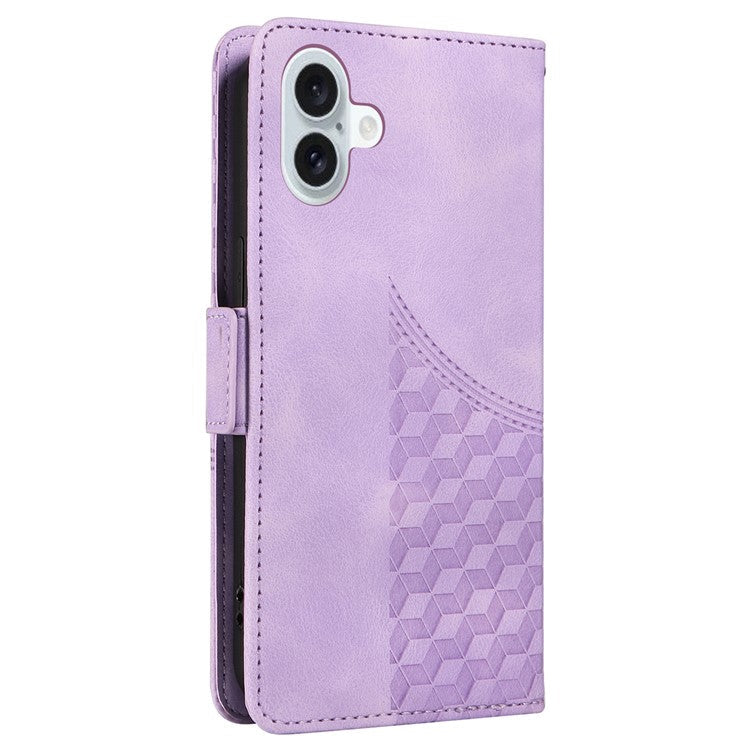 For iPhone 16 Plus Case Rhombus Starry PU Leather Protective Phone Cover -  Purple