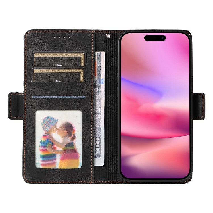 For iPhone 16 Case Rhombus Starry Wallet Stand Leather Phone Cover - Black