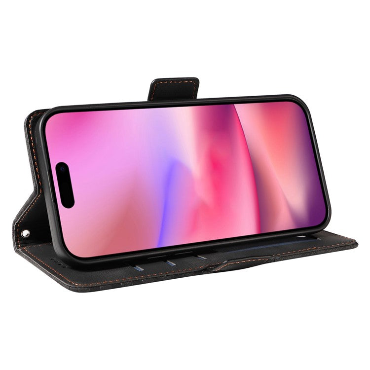 For iPhone 16 Case Rhombus Starry Wallet Stand Leather Phone Cover - Black