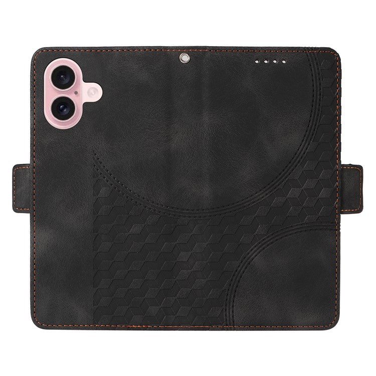 For iPhone 16 Case Rhombus Starry Wallet Stand Leather Phone Cover - Black