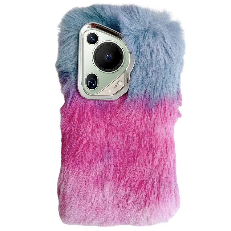 For Huawei Pura 70 Ultra Cell Phone Cases Silver Camera Frame Fluffy TPU Cover - Blue+Pink
