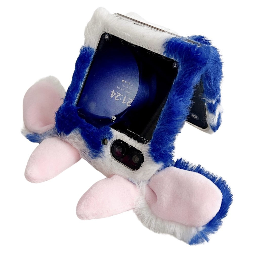 Acrylic Folding Phone Case for Samsung Galaxy Z Flip7 FE 5G / Z Flip6 5G Fluffy Cows Ear Cover - Blue