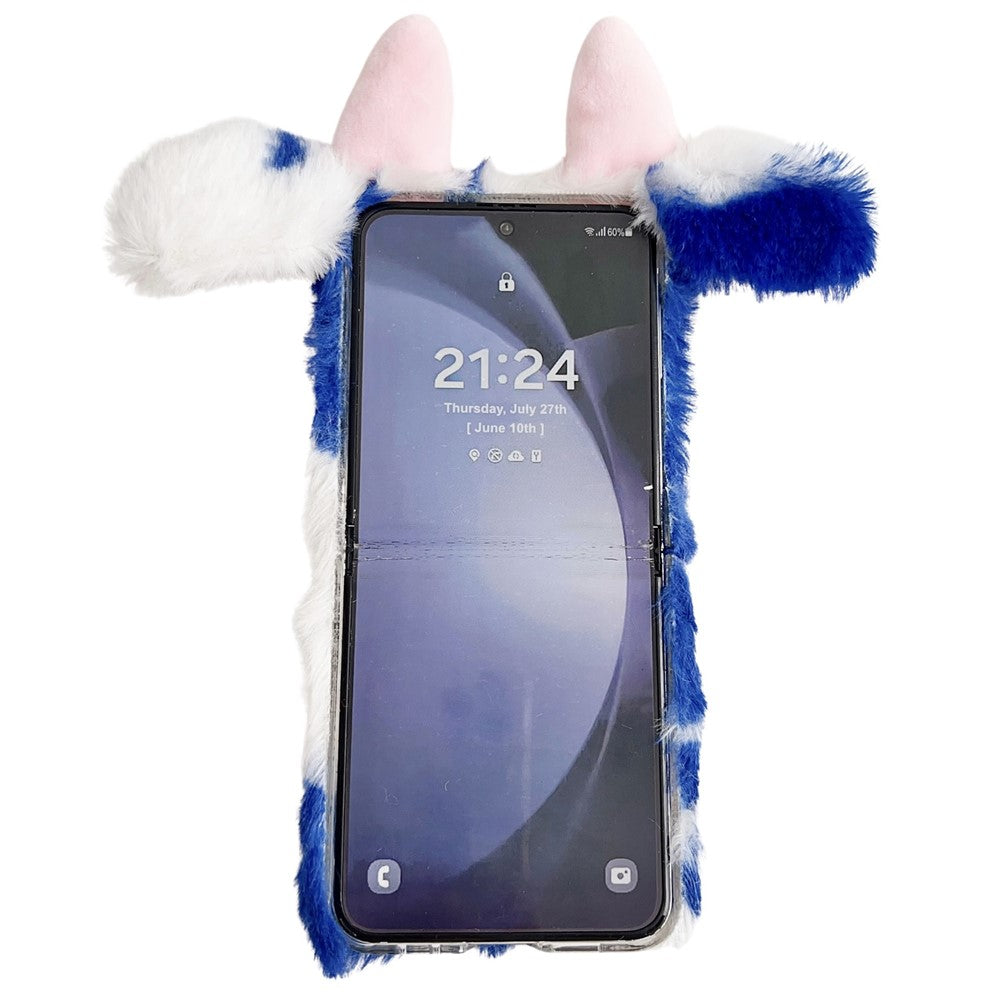 Acrylic Folding Phone Case for Samsung Galaxy Z Flip7 FE 5G / Z Flip6 5G Fluffy Cows Ear Cover - Black