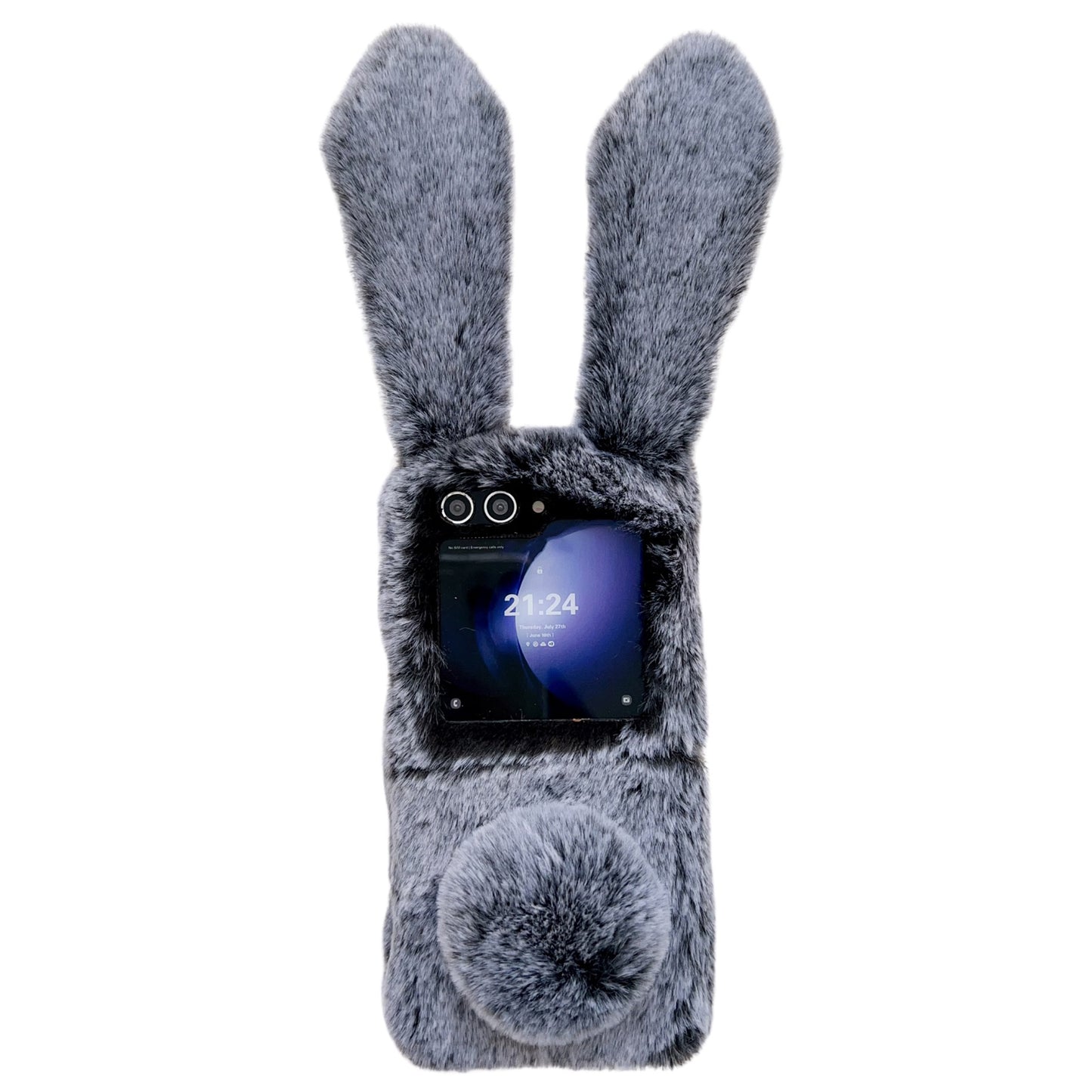 Folding Phone Case for Samsung Galaxy Z Flip6 5G Fluffy Rabbit Ears Acrylic Cover - Blue