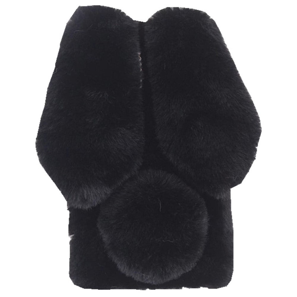 Folding Phone Case for Samsung Galaxy Z Flip7 FE 5G / Z Flip6 5G Fluffy Rabbit Ears Acrylic Cover - Black