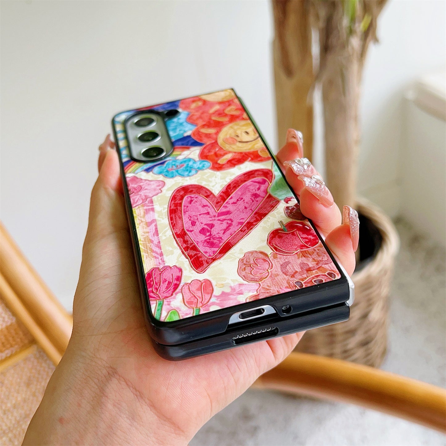 For Samsung Galaxy Z Fold6 5G Case Lacquered Pattern PU Leather PC Phone Cover - Big Heart