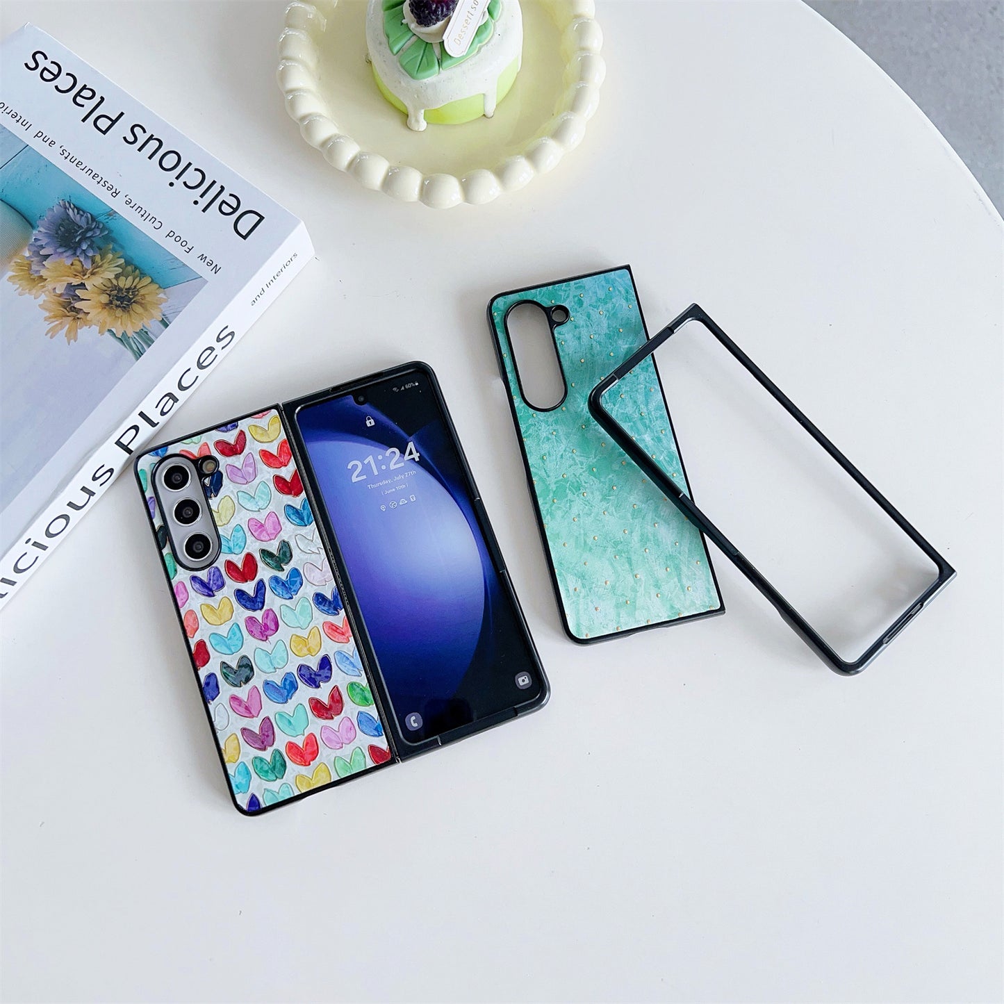 For Samsung Galaxy Z Fold6 5G Case Lacquered Pattern PU Leather PC Phone Cover - Bronzing Dots