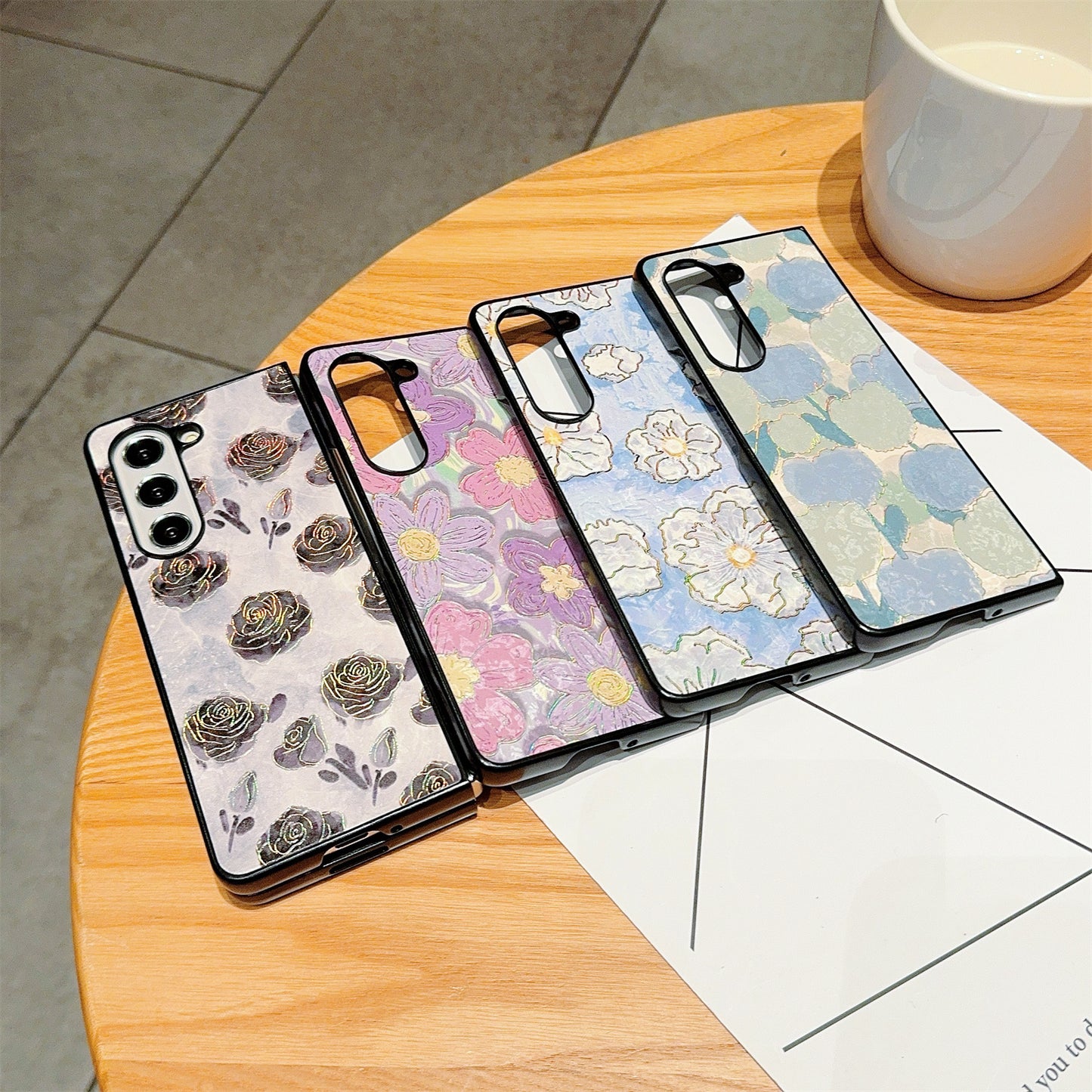For Samsung Galaxy Z Fold6 5G Case Lacquered Pattern PU Leather PC Phone Cover - Tulips