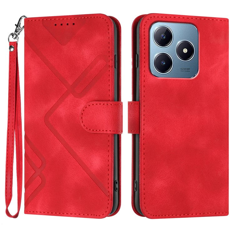 YX0040 For Realme C63 4G Case Leather Phone Cover Geometry Pattern - Red