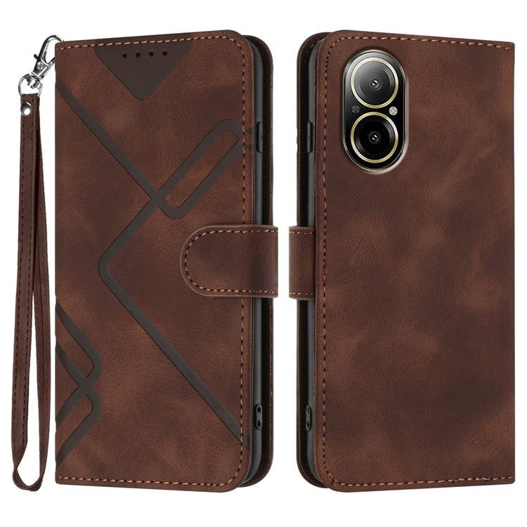 YX0040 For Realme C67 4G Case Wallet Stand PU Leather Geometry Phone Cover - Coffee